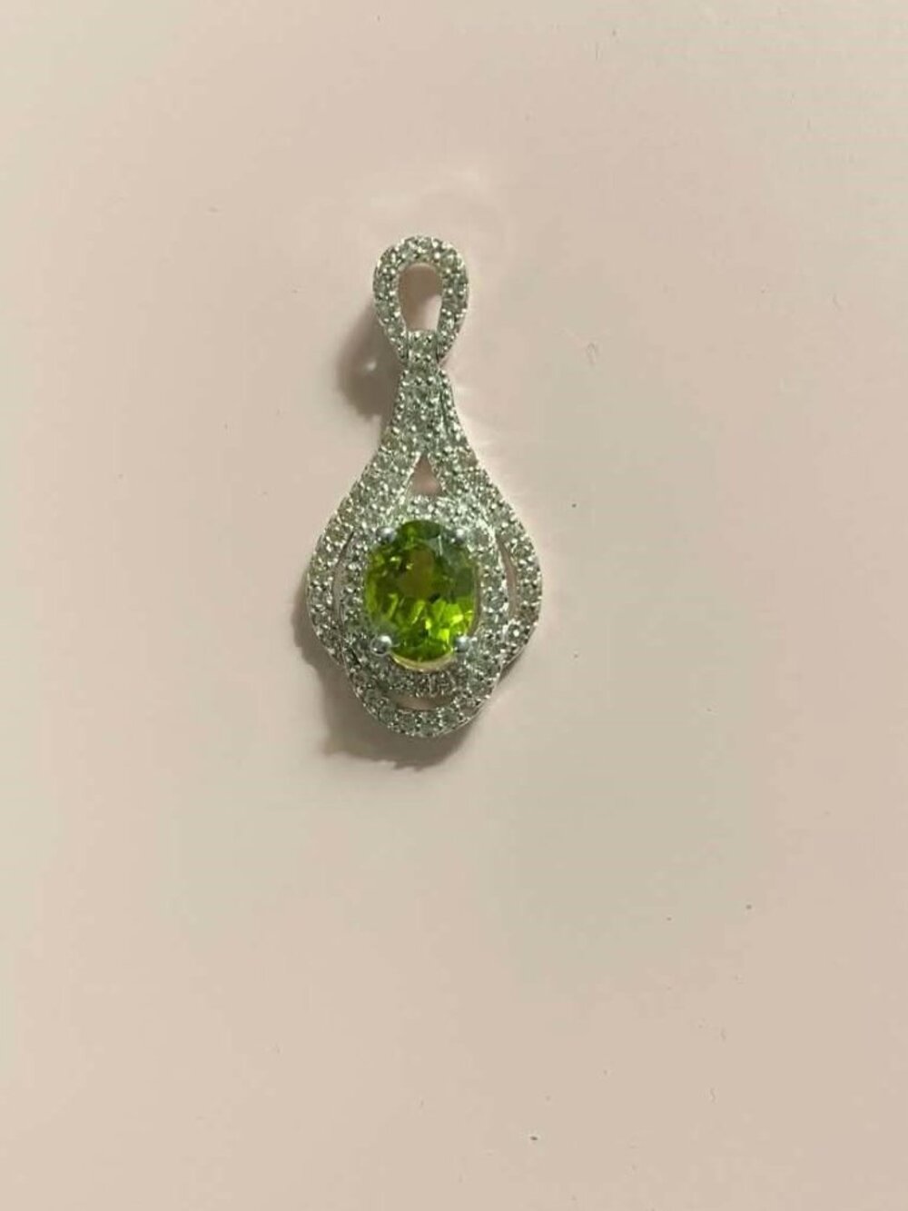 .925 Gold Plated Natural Peridot August Tear drop with Cubic Zirconia Pendant
